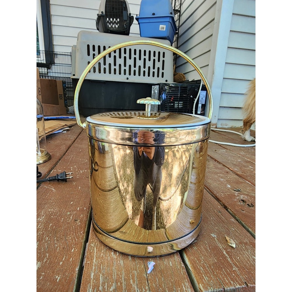 Vintage Hollywood Regency MCM Gold Ice Bucket 1970s‎ Kraftware Made In USA